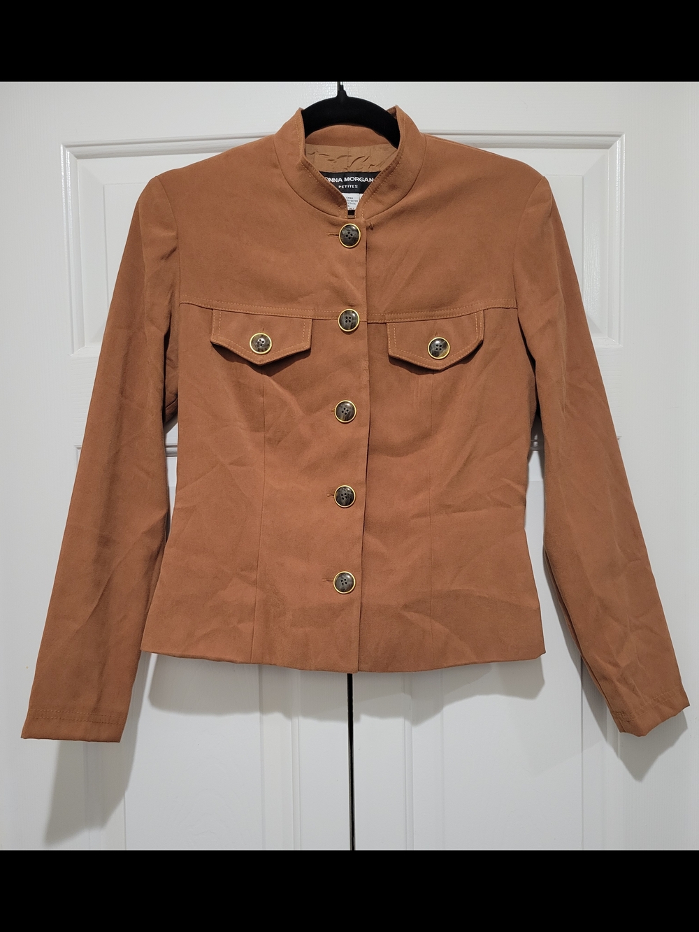 Donna Morgan Caramel Brown Stand-Collar Button-up Blazer